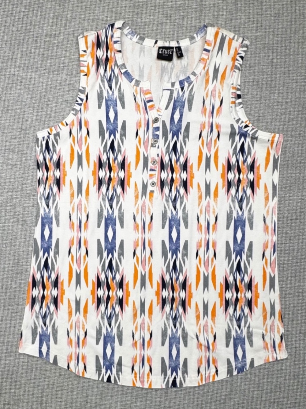 Cruel Denim Womens Sz Sm Aztec Ikat Print Sleeveless Henley Tank Top NWT Western